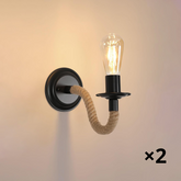 Rope Wall Light Hemp & Black Iron E27 Max 40W — Set of 2