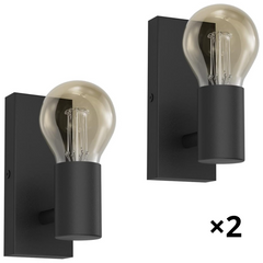 Industrial Wall Light Matt Black Iron E27 350° Spotlight — Set of 2