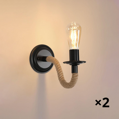 Rope Wall Light Hemp & Black Iron E27 Max 40W — Set of 2