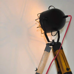 Industrial Cinema Spotlight Floor Lamp, E27, Adjustable, Wood & Metal