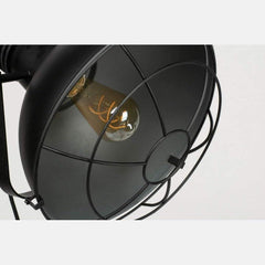Industrial Cinema Caged Floor Lamp Wood Steel Cage Shade E27