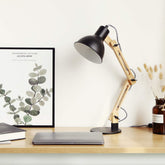 Industrial Adjustable Wooden Desk Lamp Solid Wood Iron Articulated Arms E27