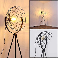 Industrial Cinema Floor Lamp Moon Brut Raw Steel Wood E27