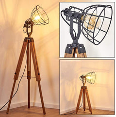 Cinema Style Industrial Floor Lamp Wood Unfinished Metal E27