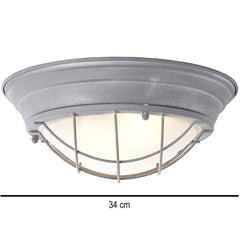 Porthole Ceiling Light Concrete-Effect Metal Frosted Glass 2×E27 Ø34cm