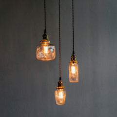 Brass & Textured Glass Pendant Light
