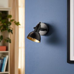 Industrial Wall Light Matt Black Gold Interior E14 350° Spotlight