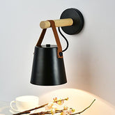 Industrial Loft Wall Light Wood Leather Matte Black E27 Max 40W