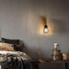 Rope and Wood Wall Light Hemp Rope Natural Wood E27 Max 40W Rustic