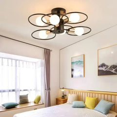 Black Metal Ring Ceiling Light E27 Retro Industrial S (3-Light) M (6-Light)