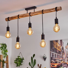 Large Wooden Ceiling Light Industrial Solid Wood Metal 5×E27 100cm