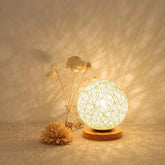 Natural Rattan Shade Table Lamp Wood Base Boho