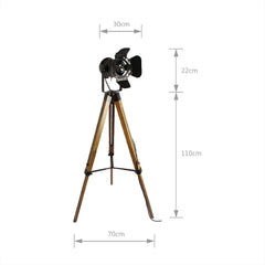 American Loft Industrial Floor Lamp — Black Metal & Solid Wood, 132 cm