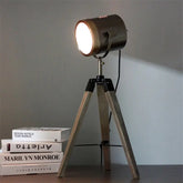 Industrial Tripod Floor Lamp E14 — Wood & Metal, 65 cm