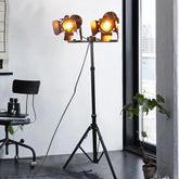 Double Spotlight Industrial Floor Lamp — Adjustable Height 100–180 cm