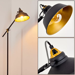 Industrial Offset Floor Lamp Black Metal Gold Interior Shade E27