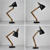 Light Wood Vintage Industrial Table Lamp Black Shade Gold Socket E27