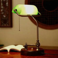 Vintage Banker Table Lamp Brass Green Shade E27