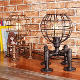 Industrial Pipe Table Lamp Copper Black Metal Shade E27