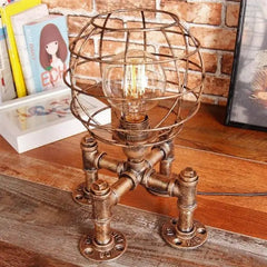 Industrial Pipe Table Lamp Copper Black Metal Shade E27
