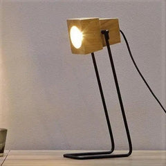 Articulated Industrial Table Lamp Black Metal Wood Head E27