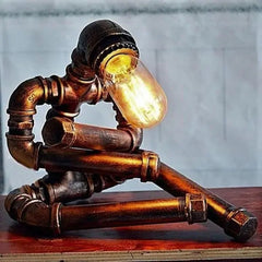 Industrial Pipe Table Lamp Black Metal E27