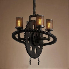 Industrial Gear Wheel Pendant Light Forged Steel E27 — 2 or 4 Arms