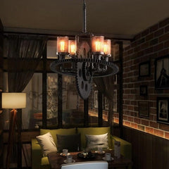 Industrial Gear Wheel Pendant Light Forged Steel E27 — 2 or 4 Arms