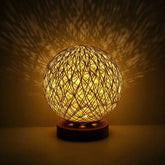Rattan Table Lamp Beige Woven Shade Wooden Base E27