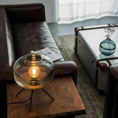 Industrial Table Lamp Black Metal Clear Glass Globe E27