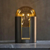 Industrial Table Lamp Black Gold Base Cognac Glass Globe E27