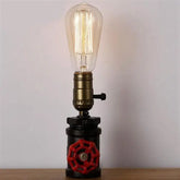 Industrial Black Iron Table Lamp Red Valve Brass E27