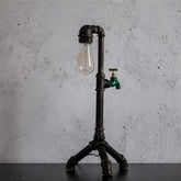 Tall Industrial Pipe Table Lamp Black Green Valve E27