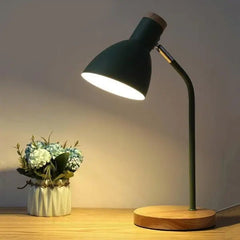 Scandinavian Table Lamp Khaki Shade Wooden Base Opal E27