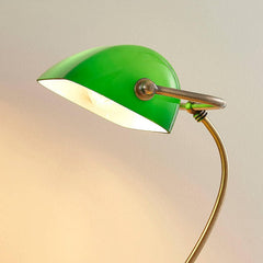 Designer Banker's Desk Lamp Brushed Brass Green Opaline Shade E27