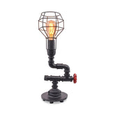 Steampunk Desk Lamp Metal Pipe Red Valve Cage Holder E27 Max 40W
