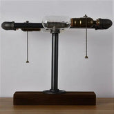 Industrial Table Lamp Solid Wood Base Black Pipe Gold Sockets E27
