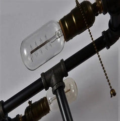 Industrial Table Lamp Solid Wood Base Black Pipe Gold Sockets E27
