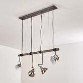 Industrial 4-Spot Ceiling Light Wood Brushed Steel E14