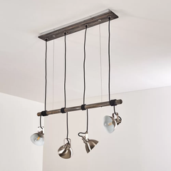 Industrial 4-Spot Ceiling Light Wood Brushed Steel E14