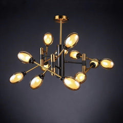 Gold Industrial Chandelier with Clear Glass Shades — Ø95cm