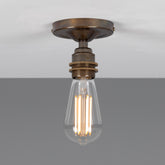 Exposed Bulb Flush Ceiling Light Solid Brass E27 H8.5cm 7 Finishes