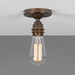 Exposed Bulb Flush Ceiling Light Solid Brass E27 H8.5cm 7 Finishes