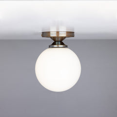 Opal Globe Flush Ceiling Light, Brass G9, Ø14cm