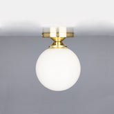 Opal Globe Flush Ceiling Light, Brass G9, Ø14cm