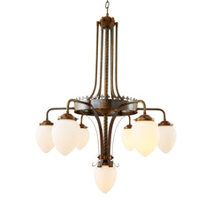 Five-Light Brass Chandelier Glass Shades Ø80cm H95cm 5×E27 4 Finishes