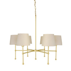 Six-Arm Brass Chandelier Fabric Shades Ø95cm 6×E27 4 Finishes 2 Shade Colours
