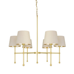 Six-Arm Brass Chandelier Fabric Shades Ø95cm 6×E27 4 Finishes 2 Shade Colours