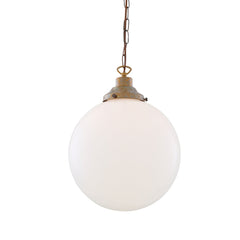 Opal Glass Globe Pendant Light, Brass Gallery, E27, 5 Sizes