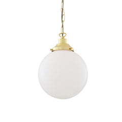Opal Glass Globe Pendant Light, Brass Gallery, E27, 5 Sizes